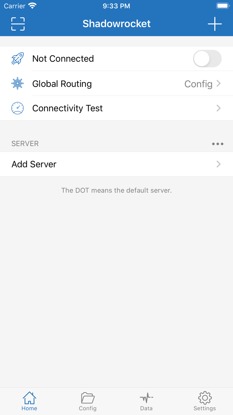 Shadowrocket の Home 画面のスクリーンショット
